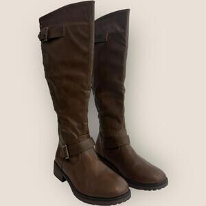 Centro Pont Women's Size 8 Brown Knee-High Boots Buckle Detail Wide Calf